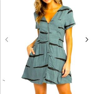 RVCA green zipper skater mini dress